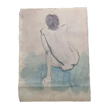 Large Mid-century Signed BENGT ERIKSON Fashion Gouache Painting Swedish 1970