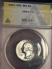 1964-P Washington Quarter 25c BU Brilliant Uncirculated 90% Silver Coin ANACS