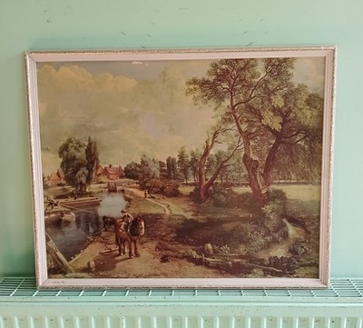 Vintage gerahmter Druck Flatford Mill John Constable großer 25,25 x 20'' weißer Rahmen