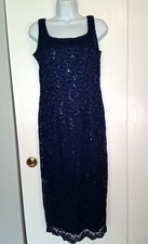 Alex Evenings Navy Blue Lace And Sequins Dress, Sz 8
