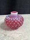 Vtg Fenton Opalescent Cranberry Hobnail Candlestick Holder~ Chamber Stick Gf2