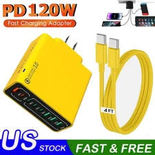 120W 8 in 1 Waterproof Ports USB Fast Charger For iPhone 16 Pro Max 15 14 13 11