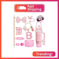 Mity rain 9PCS Pink Cup Accessories Set for Stanley Cup 30oz 40oz tumbler with h