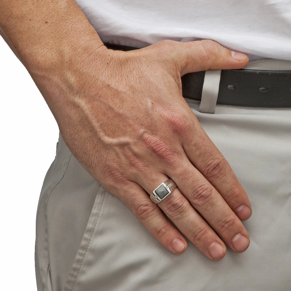 Мужское кольцо из чистого серебра с подлинным гематитом и сапфиром 0,36 TCW с платиновым покрытием - Изображение 3 из 4
