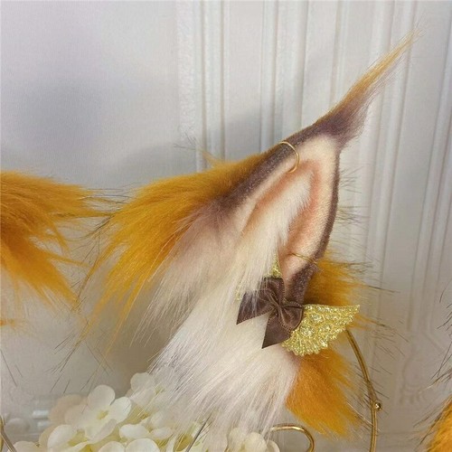 Maine Coon Golden Cat Ears Hairhoop Tail Necklace Cosplay Gothic Acessories - Picture 2 of 7