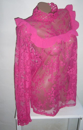 Spitzenshirt Shirt Bluse transparent Rüschen Spitze Tüll Blumen Brautmode S M L - Bild 8 von 18