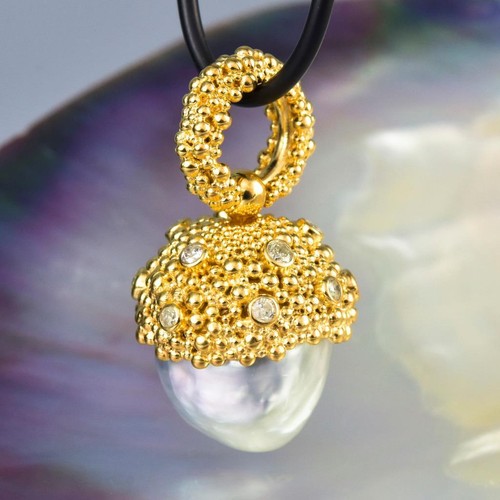 Gigantesco South Sea Pearl Pendant, Oro Vermiglio Argento & Diamanti 15.32g - Foto 5 di 12