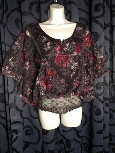 Free People Lace Top Blousy Shirt Wide Sleeves Fitted Bottom Hippie Purple Sz SP - 第 3/11 張圖片