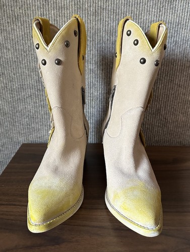 Circle G Women's Yellow Painted Leaf Studded Western Cowboy Boots Size 7 NEW! - Picture 2 of 8
