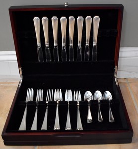 FAIRFAX-BY-GORHAM-STERLING-FLATWARE-SET-OF-8-SUPER-SHAPE-WITH-7-SERVERS