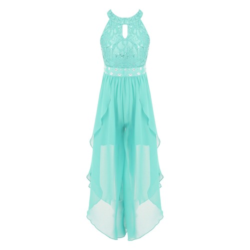 Sequin Glitter Flower Girls Dress Kids Halter Maxi Romper Gown Prom Dresses - Picture 33 of 54