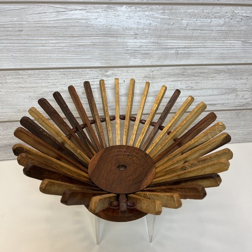 Handmade Centerpiece Basket Slat Wood Decorative Footed Fruit Bowl 9” MCM