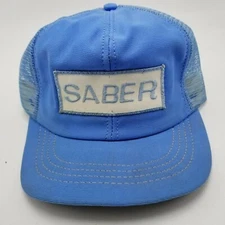 Saber Patch Hat Cap Blue Snapback Used Adult Mesh Made in Usa Vtg B4D