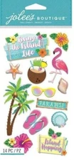 Island Life Hibiscus Hawaii Island Hopping Palm Tree Shells Jolee's 3D Sticker