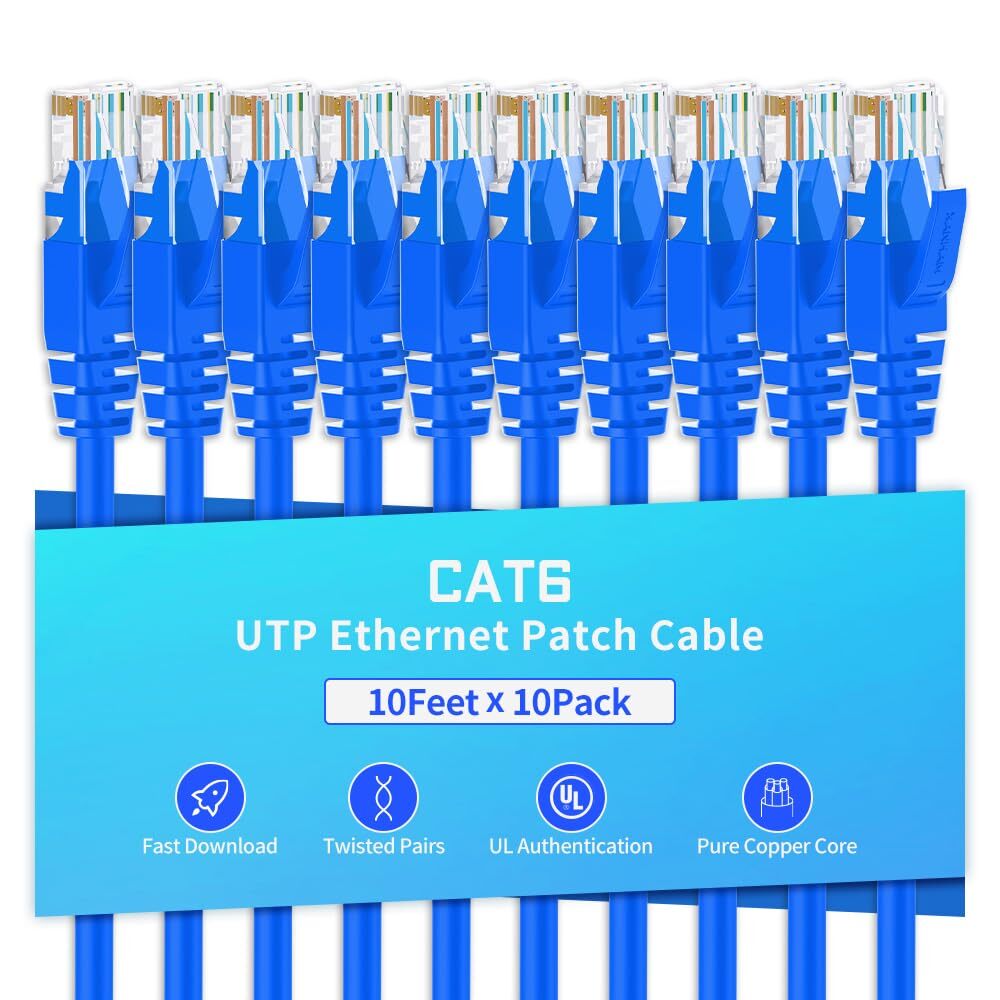 10-Pack Cat6 Ethernet Cable 10ft High-Speed RJ45 Network Patch Cord-image