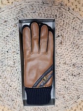 Vtg New Old Stock Women  s Ladies Driving Gloves Knit Vinyl Navy Brown One Size