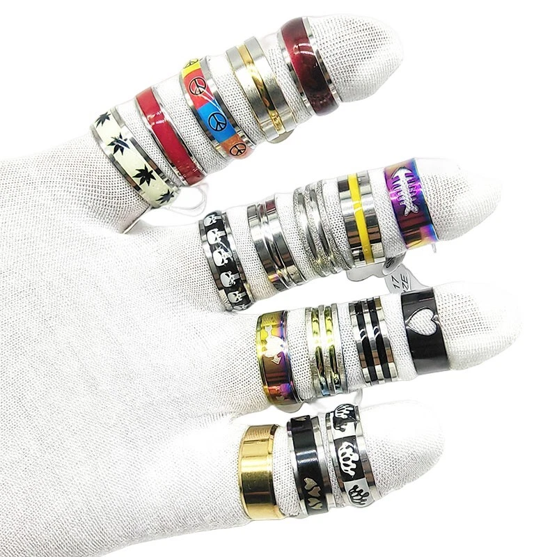Lote de 20 anillos de dedo de acero inoxidable estilo mezcla de moda nuevos para mujer hombre anillo Foto 2 de 4