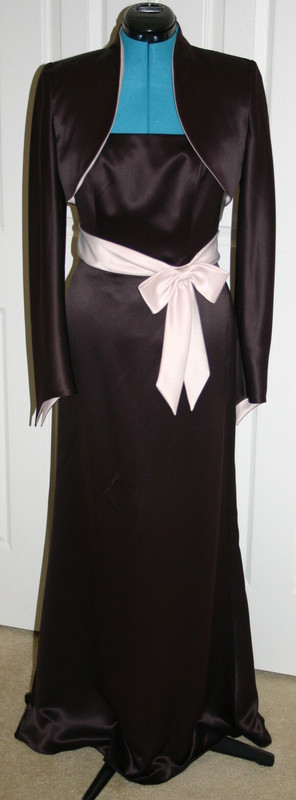 David’s Bridal MOTHER GROOM Bridesmaid TRUFFLE & PINK Satin GOWN Sz 6 New $218