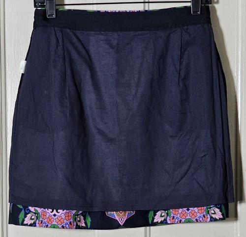 J.Crew Factory Skirt Women Size 6 Navy Blue Pink Basketweave Mendala A-Line Mini - Picture 13 of 20