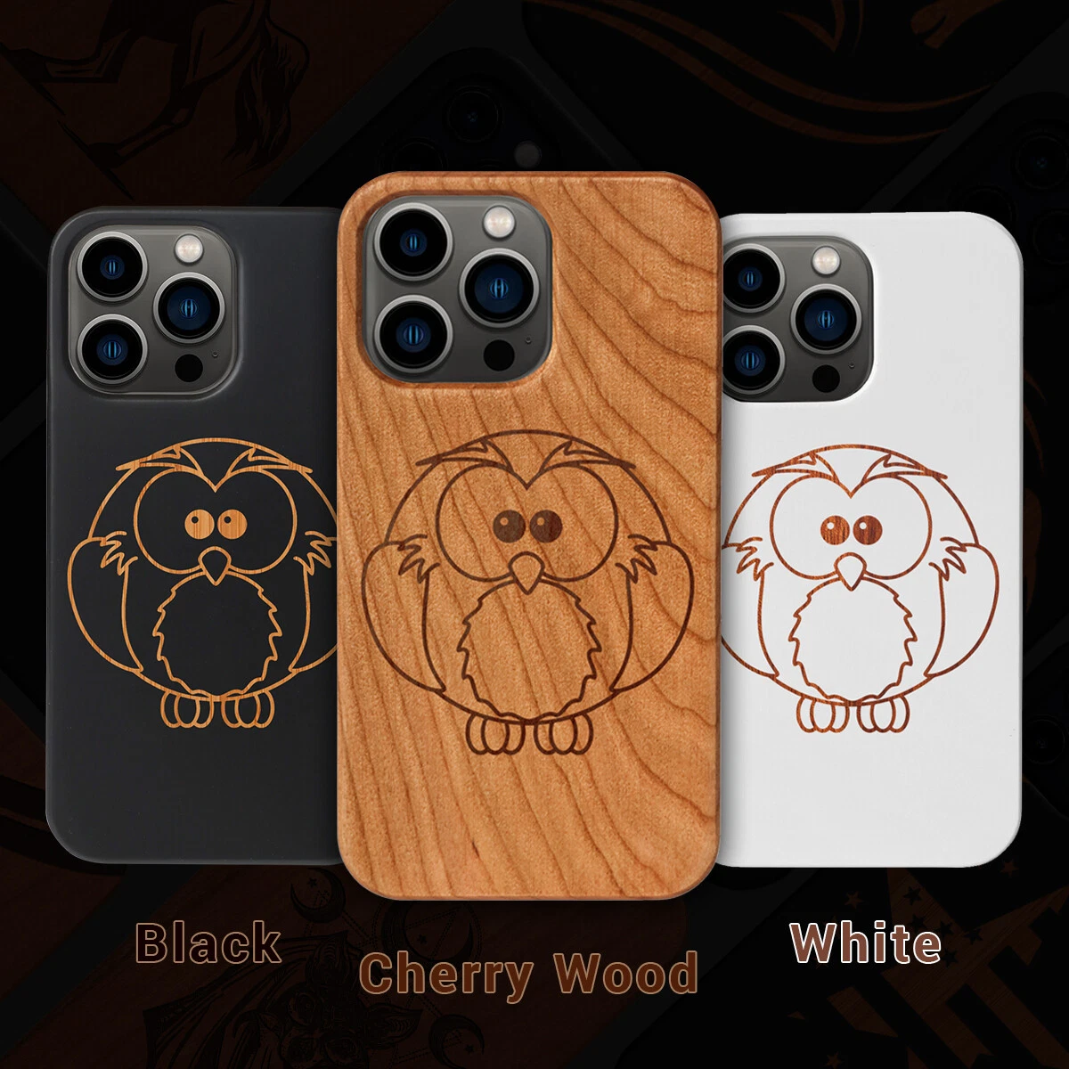 Owly Wood Case Engraved iPhone Case 15 14 13 12 Pro Max Mini Samsung S22 23 L