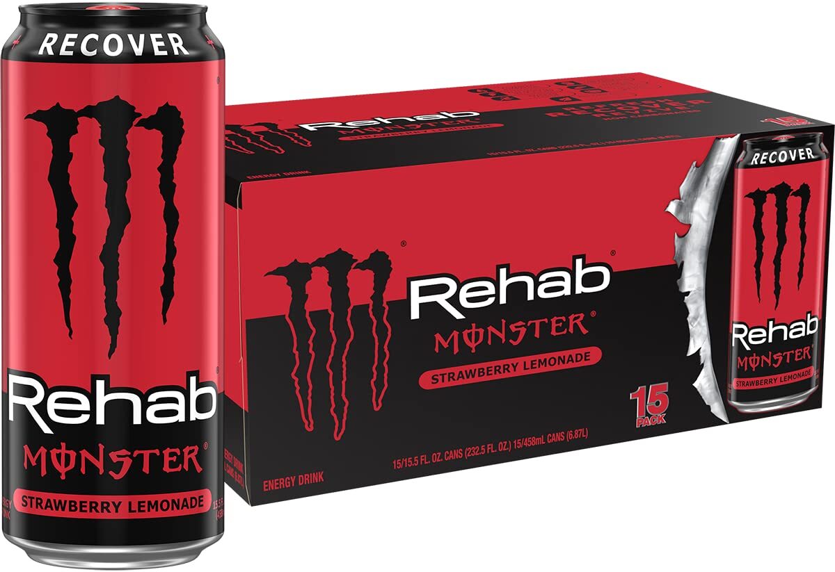 (paquete de 15) fresa recuperada Monster Rehab + limonada + bebida energética, 15,5 oz Fl