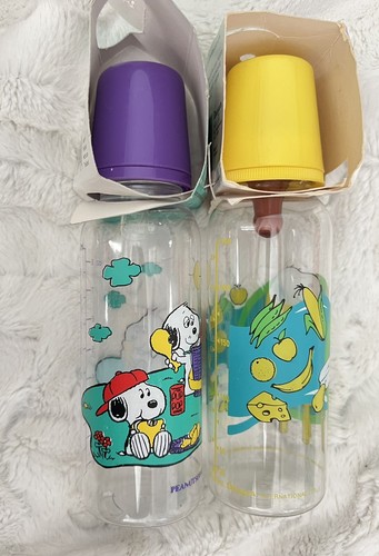 Set/2 New VTG Peanuts Snoopy Nurser Bottle Danara Baby Nursery Infant Feeding - Picture 2 of 4