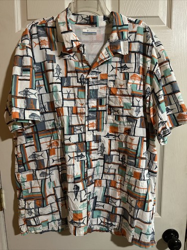 Columbia PFG Men's Outdoor Shirt Size XL Aop Graphic Mesh Lined Vented Fishing