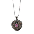 Sterling Pink Cubic Zirconia Marcasite Heart Locket Necklace 28 3/4" - 925 Oval