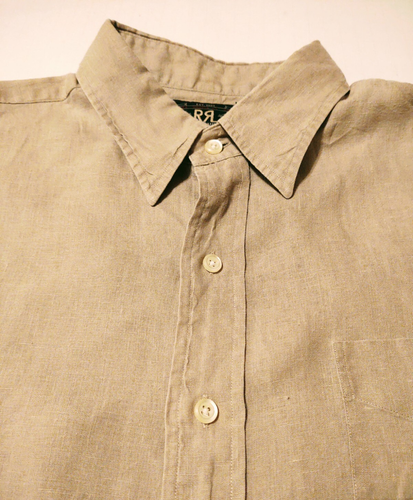 Ralph Lauren RRL Men's Button Front 100% LINEN XL Beige L/S Shirt FITS BIG - Picture 2 of 5