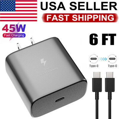 45W Super Fast USB-C Wall Charger W/ Type-C Cable for Samsung Galaxy S23 S22 Lot