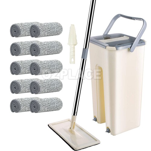 Mop Bucket Wet Dry Rinse Wash 360 Rotating Squeeze Flat Floor Cleaner with Pads - Picture 2 of 13