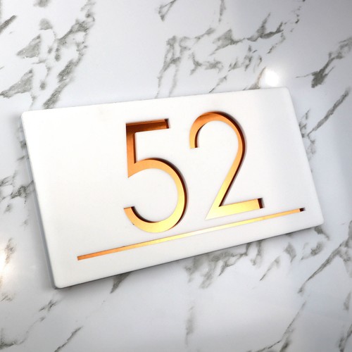 White & Copper Door Signs House Number Laser House Numbers Address Plaque Sign - Picture 4 of 11