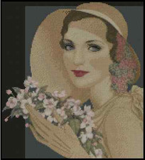 Vintage Lady with Bouquet of Flowers Counted Cross Stitch Chart  No.30-115