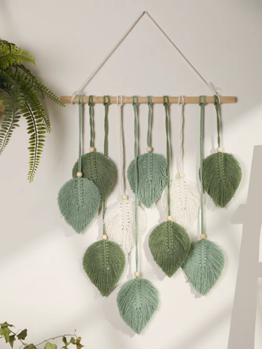 Makramee Wandteppich Boho Blatt Deko Braun Grün Wandbehang Wohnzimmer Geschenk - Bild 8 von 12