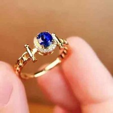 2Ct Oval Cut Lab-Created Blue Sapphire Engagement Ring 14K Yellow Gold Plated