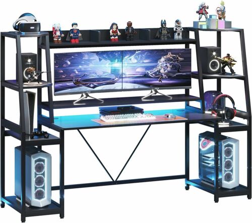 Ergonomic Gaming Desk 78.8'' with LED Lights Large PC Gamer Desk Workstation - Picture 3 of 8