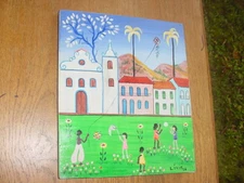 BLACK FOLK ART PAINTING ON MASONITE LIVIA 75 HAITI?