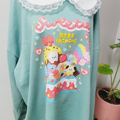 NWT BT21 Hot Topic Sweetie Lace Collared Crewneck Sweatshirt Mint Green Plus 4X - Picture 5 of 13