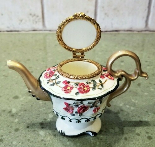 NINI CANTERBURY Hinged TEAPOT TRINKET~KEEPSAKE BOX 6-48 Collectible Mini 3.75" - Picture 2 of 9