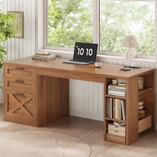 55.1" Executive Desk with 3 Drawers, Farmhouse Computer Desk for Home Office