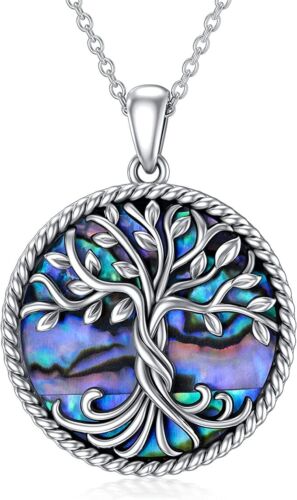 Tree Of Life Necklace Sterling Silver Abalone Shell Family Tree Pendant Necklace - Afbeelding 1 van 25