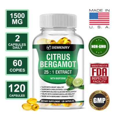 Citrus Bergamot 1500mg - 25:1 Extract, Organic Cholesterol Supplements 120pcs