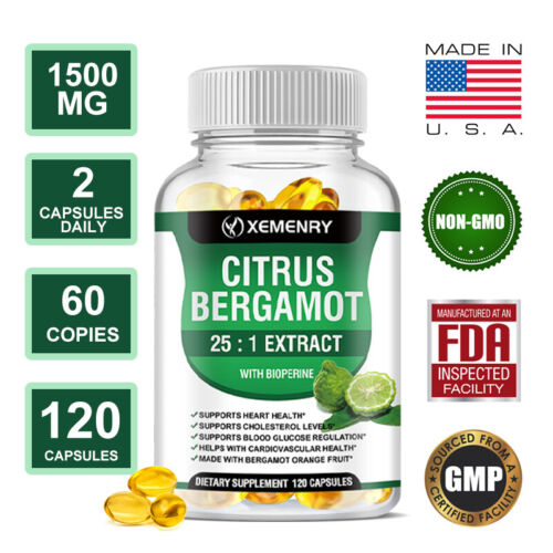 Citrus Bergamot Capsules 1500mg - 25:1 Extract, Organic Cholesterol Supplements - Picture 1 of 10