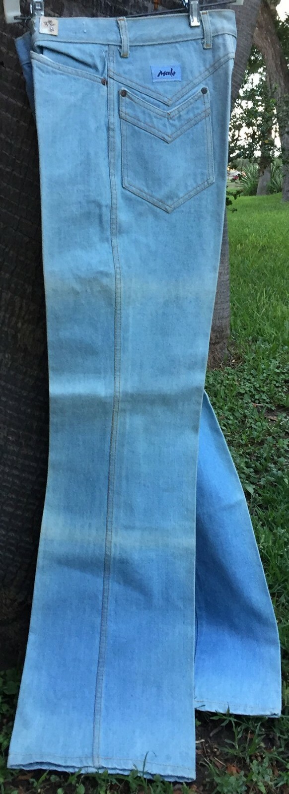 Male Bleach Blue 70s Vintage Boot Cut Cotton Jeans Gem
