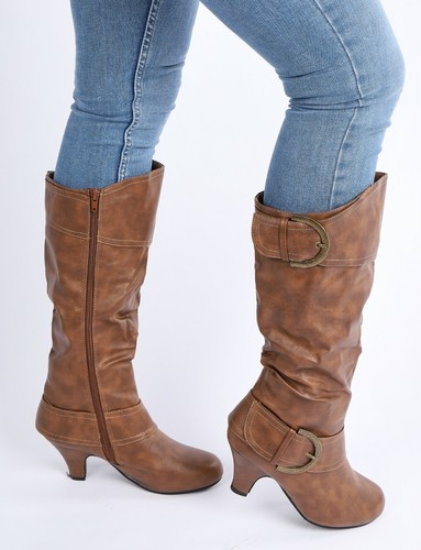 MUJERES DAMAS TACÓN MEDIO INVIERNO DOBLE HEBILLA CREMALLERA PANTORRILLA RODILLA ZAPATOS DE MONTAR BOTAS TALLA - Imagen 8 de 32