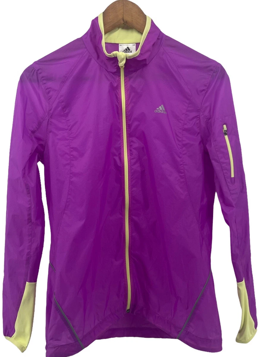 Adidas Jacket Womens Small Reflective MiCoach Zip Purple Lime Light Windbreaker