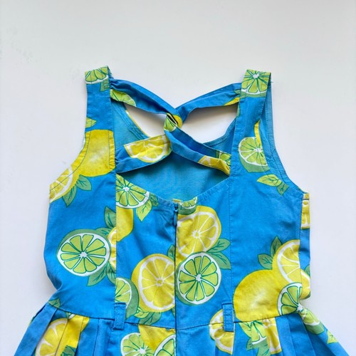 Girls 6 Pumpkin Patch Lemon Dress Blue Yellow Sleeveless Sundress Fit Flare - Picture 6 of 10