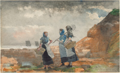 Winslow Homer - Three Fisher Girls, Tynemouth (1881) - 17'' x 22'' Fine Art Print