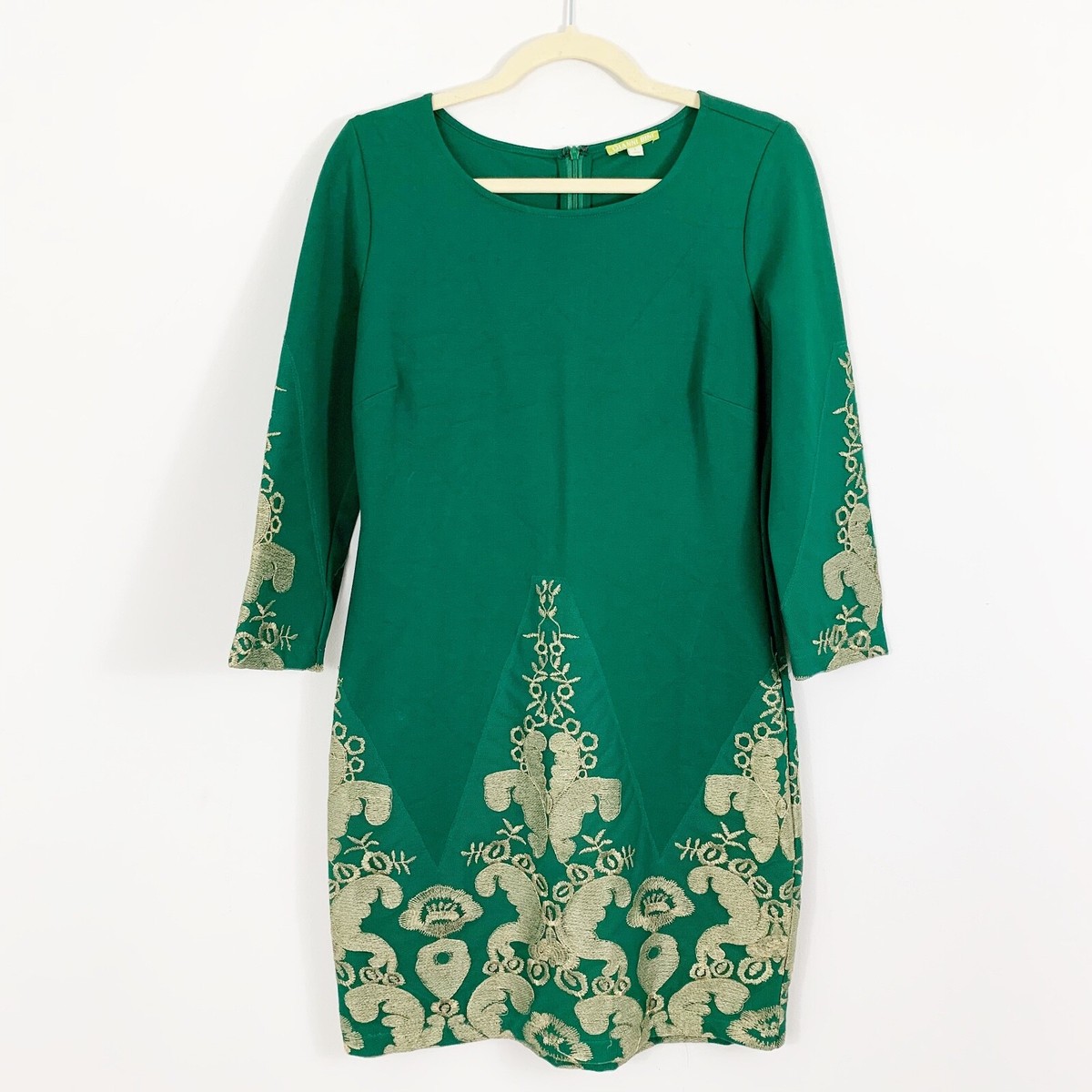 Gianni Bini Green Gold Foil Floral Sheath Dress Sz Large Christmas Party  Holiday | eBay
