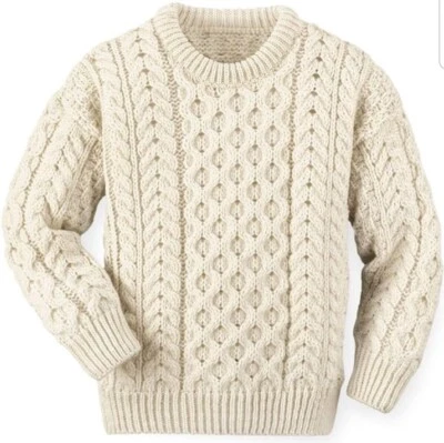 PURE Schöner traditioneller Kinderpullover Aran Zopfmuster reine Schurwolle 8 9 10 11 12 13